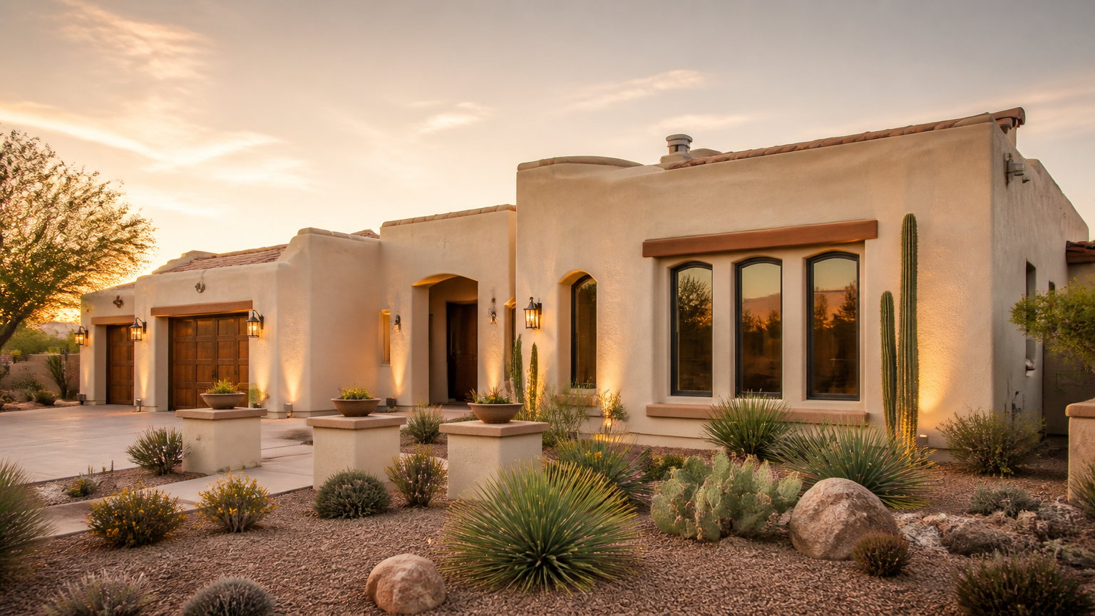 Sunlit Phoenix home with a smooth, well-maintained stucco exterior