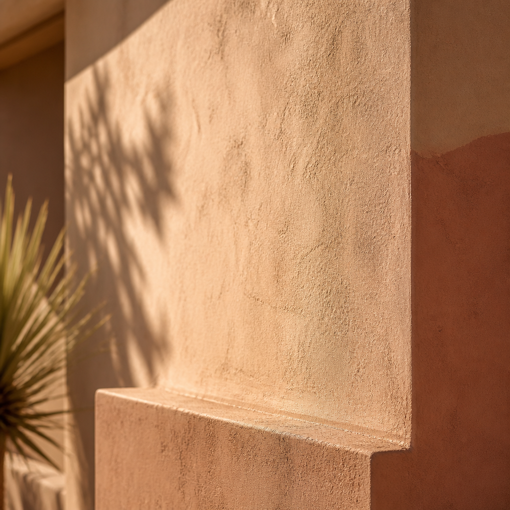 Close-up of a refined sand-colored stucco wall texture