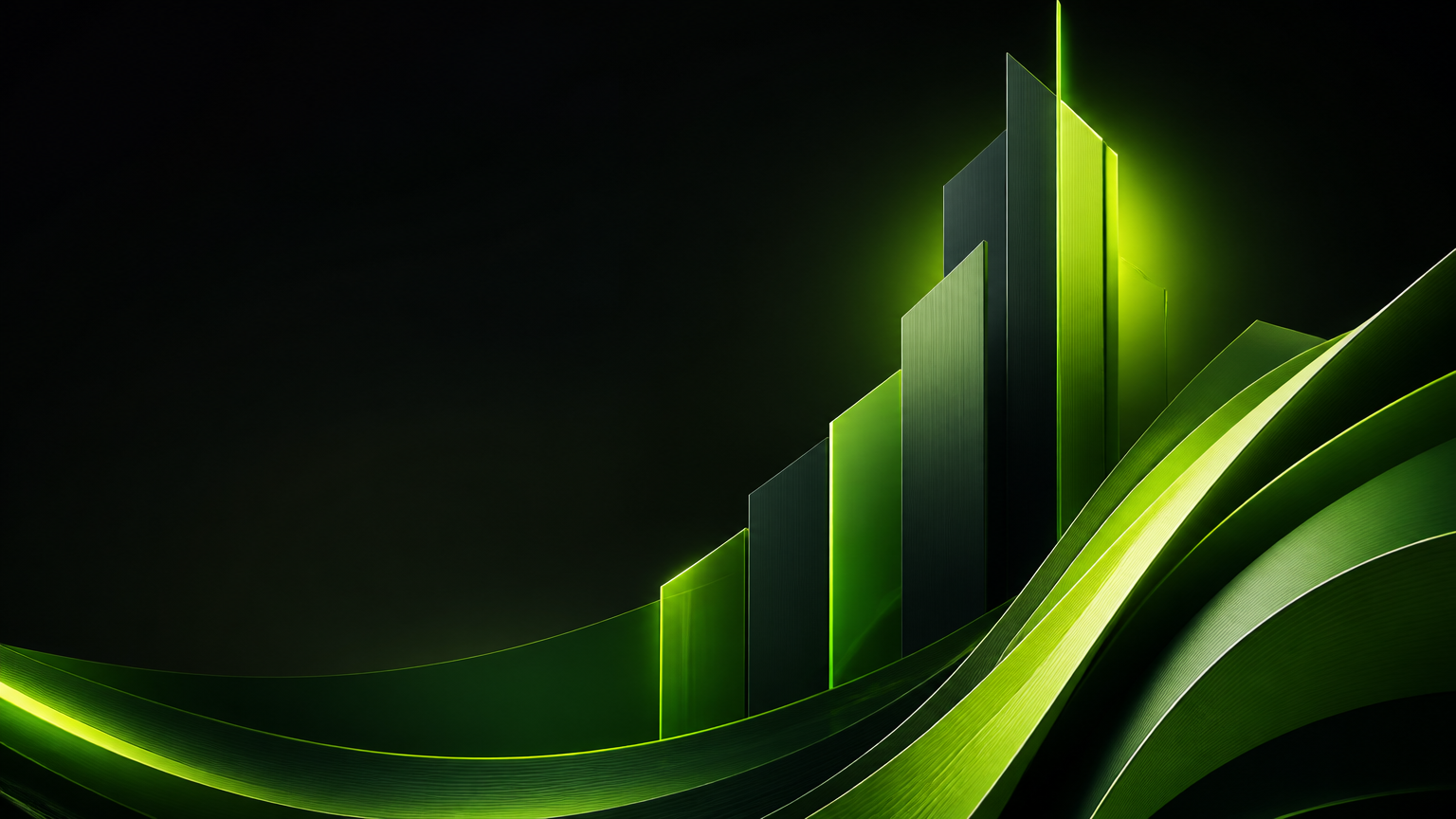 A refined green architectural form symbolizing focused upward progress
