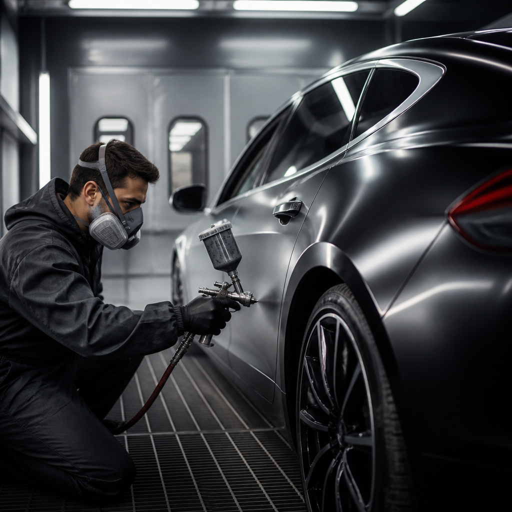 Automotive technician completing precise vehicle finish work
