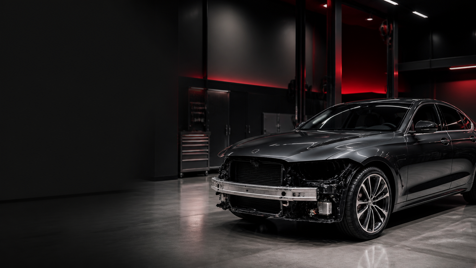 Premium vehicle in a professional automotive customization workshop