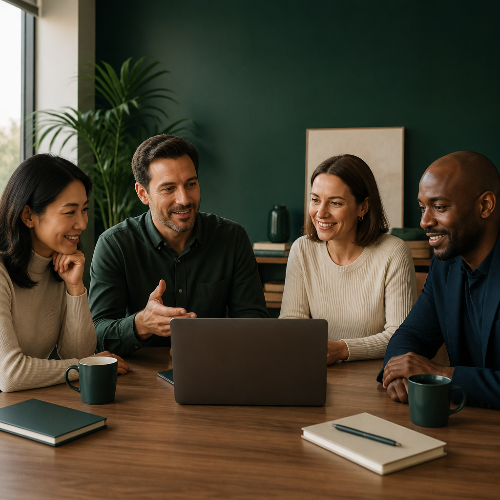 Small group of business professionals learning English together